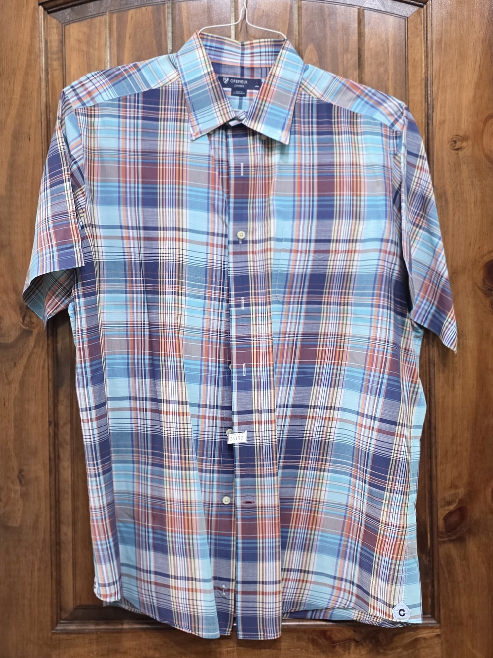 Daniel Cremieux Short-Sleeve Plaid Button-Down — Light Blue & Rust